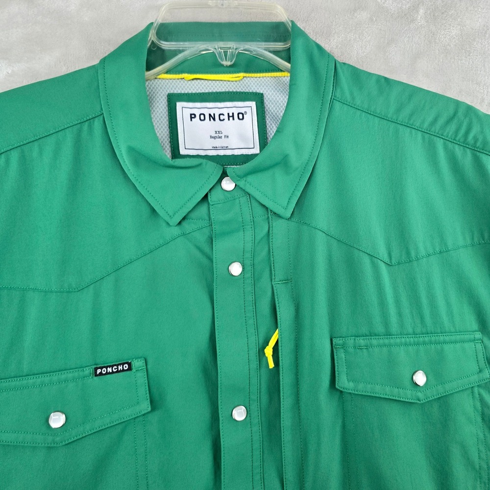 Poncho Western Shirt Mens XXL Green Short Sleeve Snap Front Performance Outdoor
